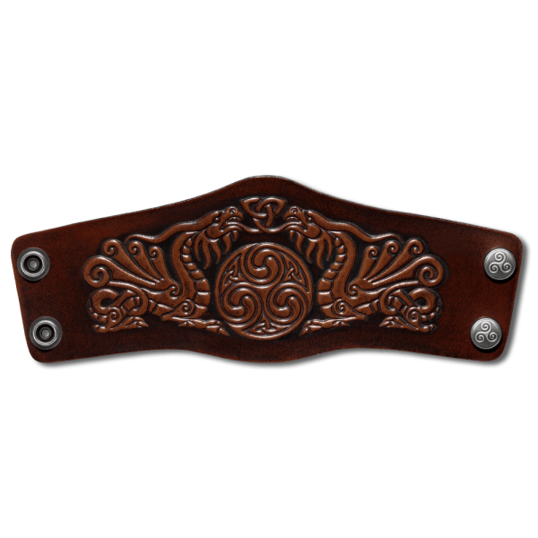 Leather Bracelet 80mm (3 1/8 inch) Dragons (12) brown-antique