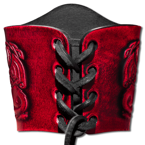 Leather Bracelet 90mm (3 9/16 inch) Spiral with Dragons (1) cherryred-antique