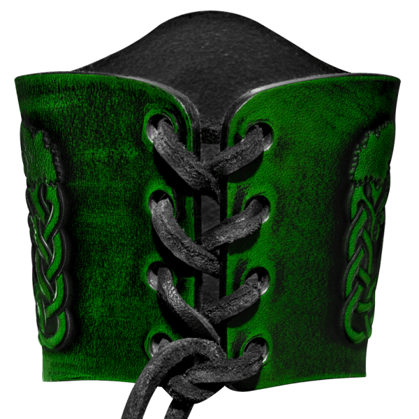 Leather Bracelet 90mm (3 9/16 inch) Triskel with Tree of Life (5) green-antique