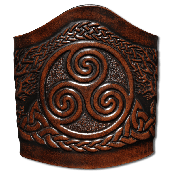 Leather Bracelet 90mm (3 9/16 inch) Triskel with Tree of Life (5) brown-antique