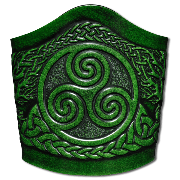 Leather Bracelet 90mm (3 9/16 inch) Triskel with Tree of Life (5) green-antique