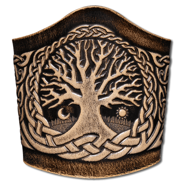 Leather Bracelet 90mm (3 9/16 inch) Tree of Life with Birds (7) black-antique