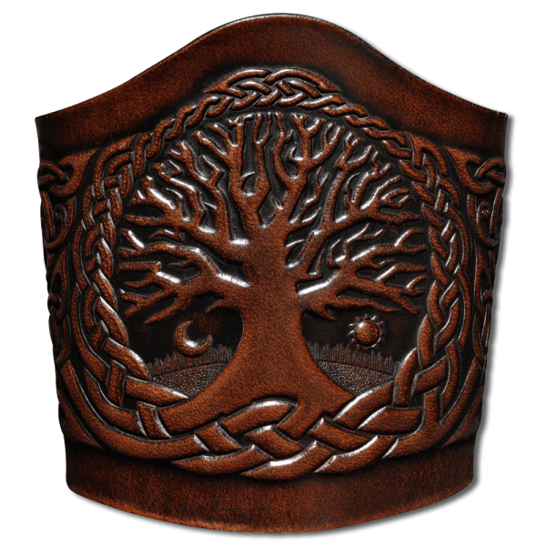 Leather Bracelet 90mm (3 9/16 inch) Tree of Life with Birds (7) brown-antique