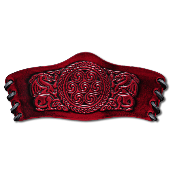 Leather Bracelet 90mm (3 9/16 inch) Spiral with Dragons (1) cherryred-antique