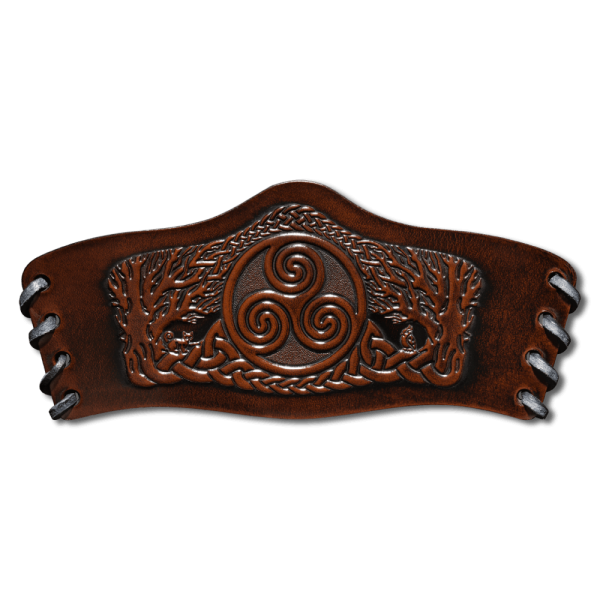 Leather Bracelet 90mm (3 9/16 inch) Triskel with Tree of Life (5) brown-antique