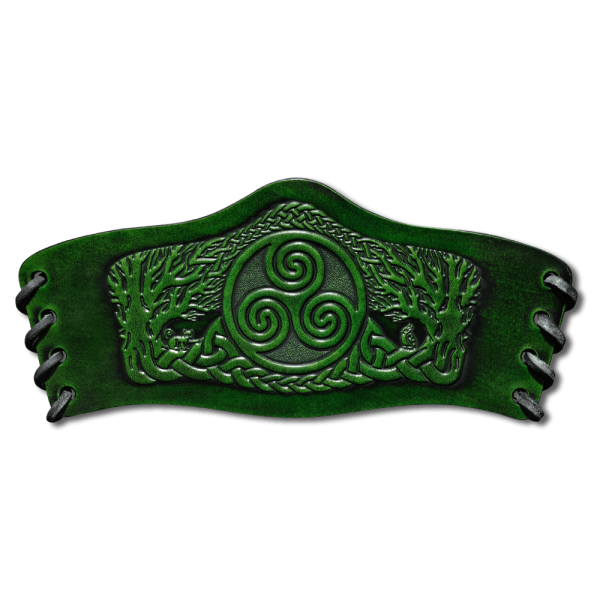 Leather Bracelet 90mm (3 9/16 inch) Triskel with Tree of Life (5) green-antique