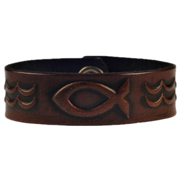 Leather Wristband 20mm 'Fish' brown-antique
