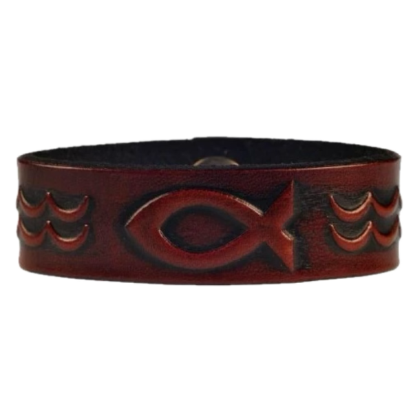 Lederarmband 20mm 'Fishmotiv' mahagony-antik