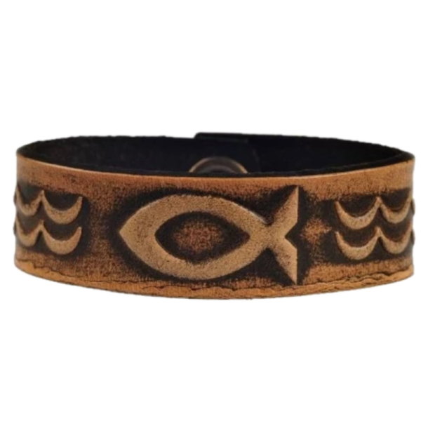 Lederarmband 20mm Fisch mit Druckknopfverschluss schwarz-antik