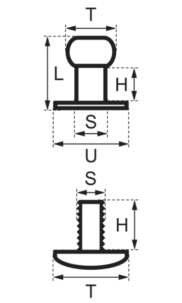 Knopfschraubnieten 5mm silber-antik
