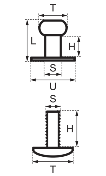 Button Screw Studs 6mm nickel-glossy