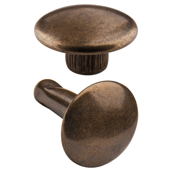 Doppelkopf-Hohlnieten Ziernieten 2-teilig 9mm "9/10/2" aus Eisen (nickelfrei), Finish: messing-antik