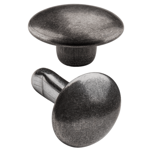 Doppelkopf-Hohlnieten Ziernieten 2-teilig 9mm "9/10/2" aus Eisen (nickelfrei), Finish: nickel-antik