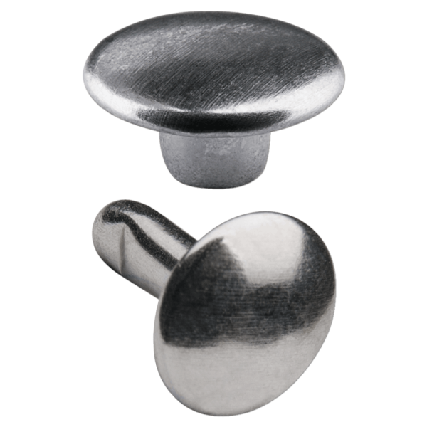 Doppelkopf-Hohlnieten Ziernieten 2-teilig 9mm "9/10/2" aus Eisen (nickelfrei), Finish: nickel-glänzend