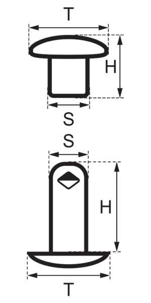 Doppelkopf-Hohlnieten Ziernieten 2-teilig 9mm "9/10/2" aus Eisen (nickelfrei), Finish: nickel-antik