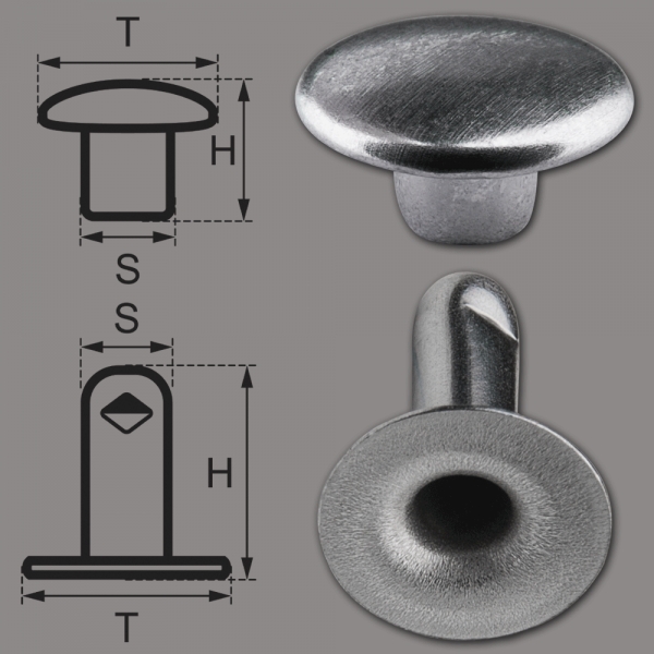 Single Cap Hollow Rivets 2-parts 7mm "7/8" Made of Iron (nickel free), Finish: Nickel-Glossy