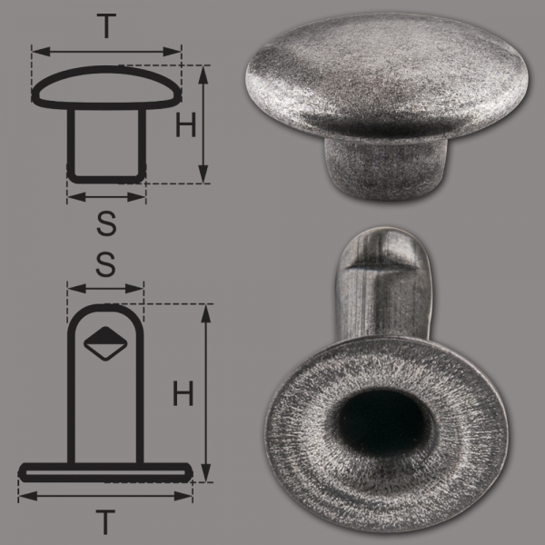 Single Cap Hollow Rivets 2-parts 7mm "7/8" Made of Iron (nickel free), Finish: Silver-Antique