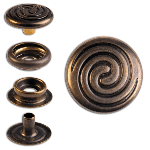 Ringfeder-Druckknöpfe “F3” 15.2mm Keltische Spirale aus Messing (nickel frei), Finish: messing-antik