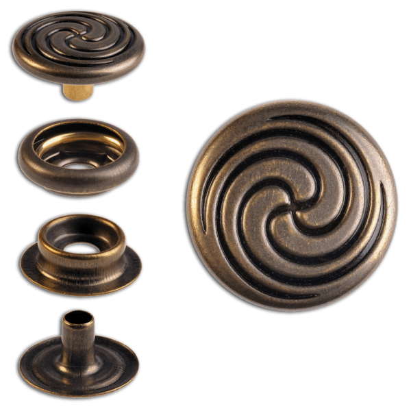 Ringfeder-Druckknöpfe “F3” 17mm Keltische Spirale aus Messing (nickel frei), Finish: messing-antik