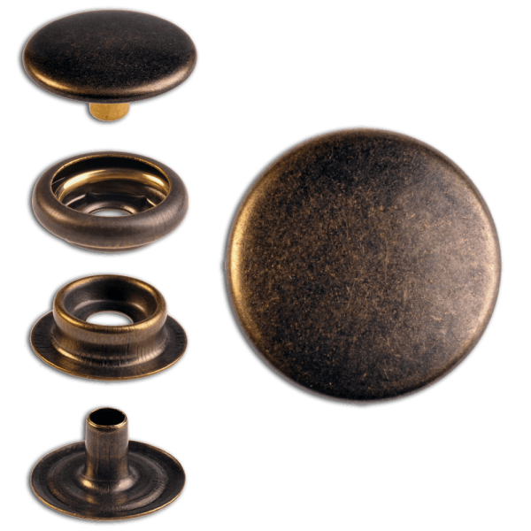 Brass (nickel free) Ring-Spring Snap Fastener Button 'F3' 14mm, Press Snap Button, Finish: Brass-Antique