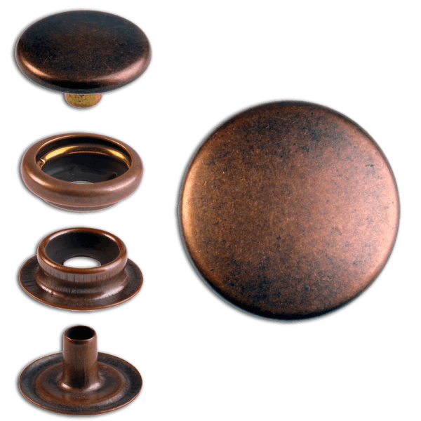 Brass (nickel free) Ring-Spring Snap Fastener Button 'F3' 14mm, Press Snap Button, Finish: Copper-Antique