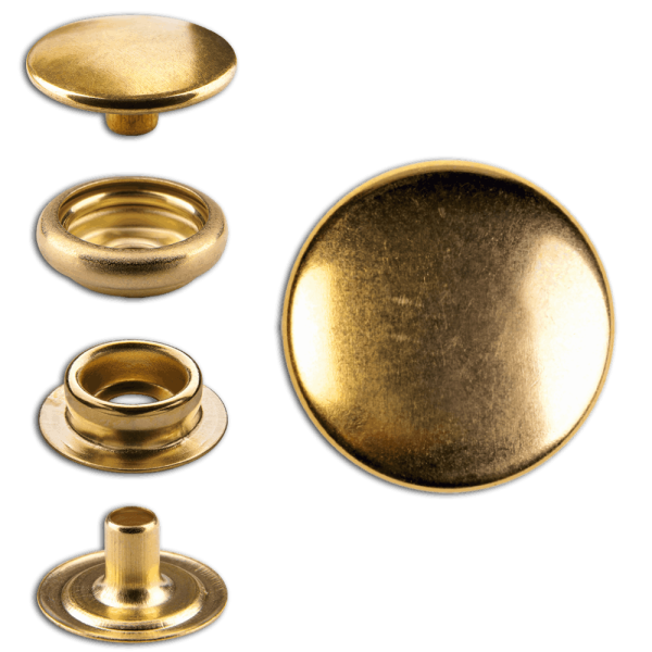 Brass (nickel free) Ring-Spring Snap Fastener Button 'F3' 14mm, Press Snap Button, Finish: Gold-Glossy (gold-coloured)