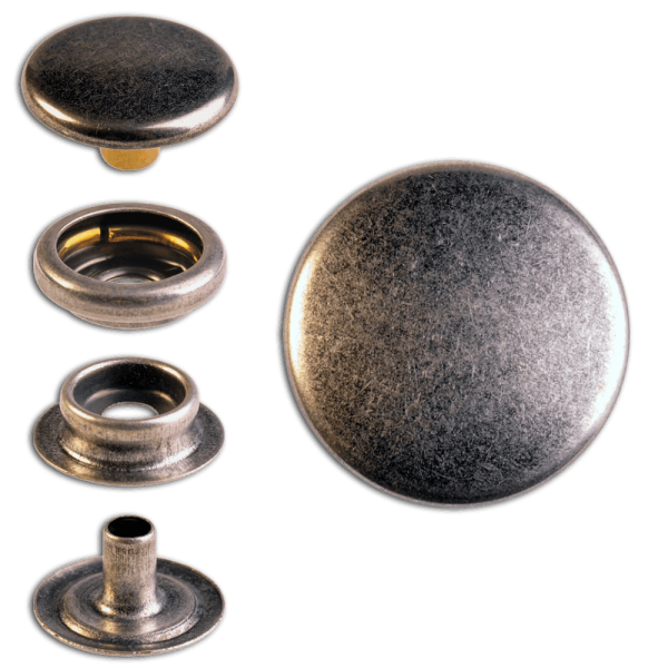 Brass (nickel free) Ring-Spring Snap Fastener Button 'F3' 14mm, Press Snap Button, Finish: Silver-Antique