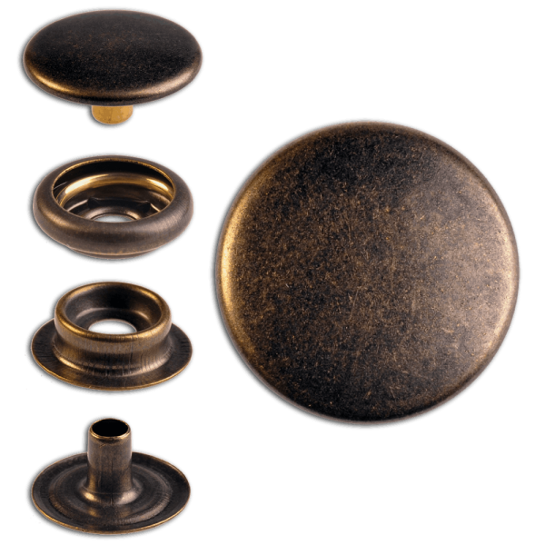 Brass (nickel free) Ring-Spring Snap Fastener Button 'F3' 15.5mm, Press Snap Button, Finish: Brass-Antique