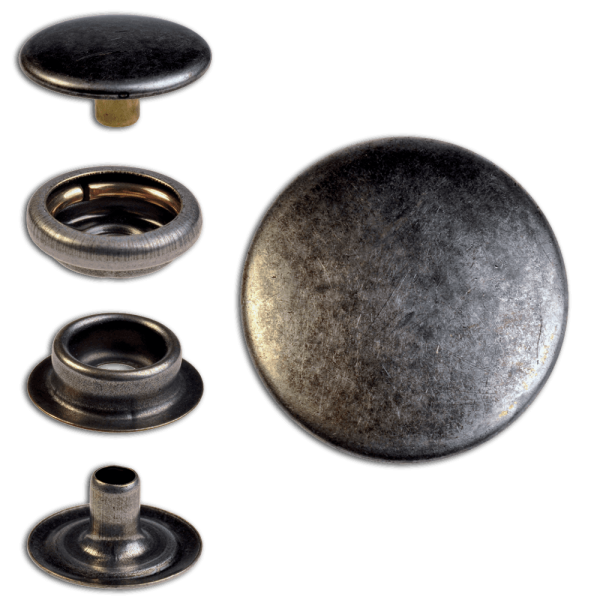 Brass (nickel free) Ring-Spring Snap Fastener Button 'F3' 15.5mm, Press Snap Button, Nickel-Antique