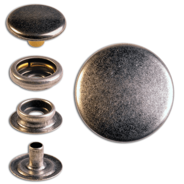 Brass (nickel free) Ring-Spring Snap Fastener Button 'F3' 15.5mm, Press Snap Button, Finish: Silver-Antique