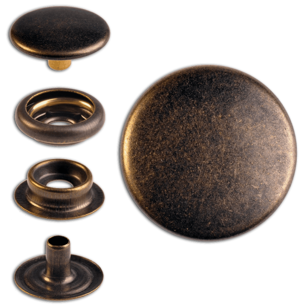 Brass (nickel free) Ring-Spring Snap Fastener Button 'F3' 17mm, Press Snap Button, Finish: Brass-Antique