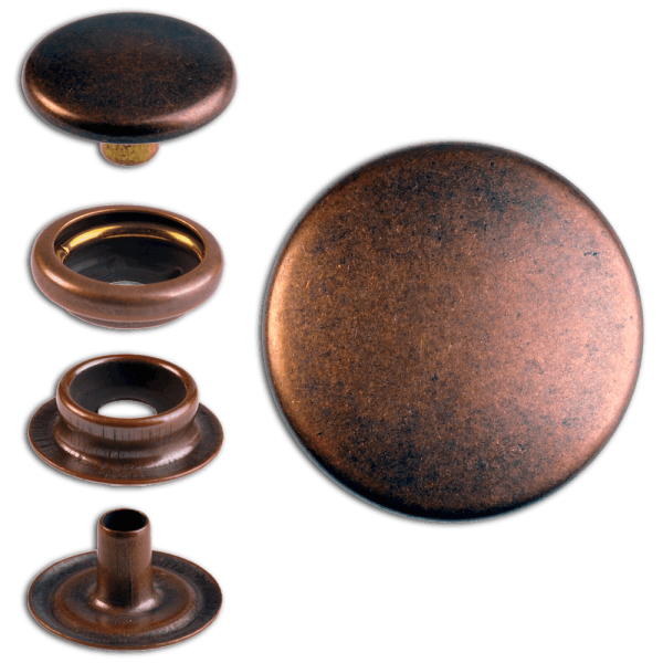 Brass (nickel free) Ring-Spring Snap Fastener Button 'F3' 17mm, Press Snap Button, Finish: Copper-Antique