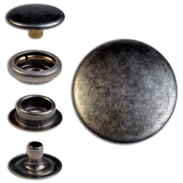 Brass (nickel free) Ring-Spring Snap Fastener Button 'F3' 17mm, Press Snap Button, Finish: Nickel-Antique