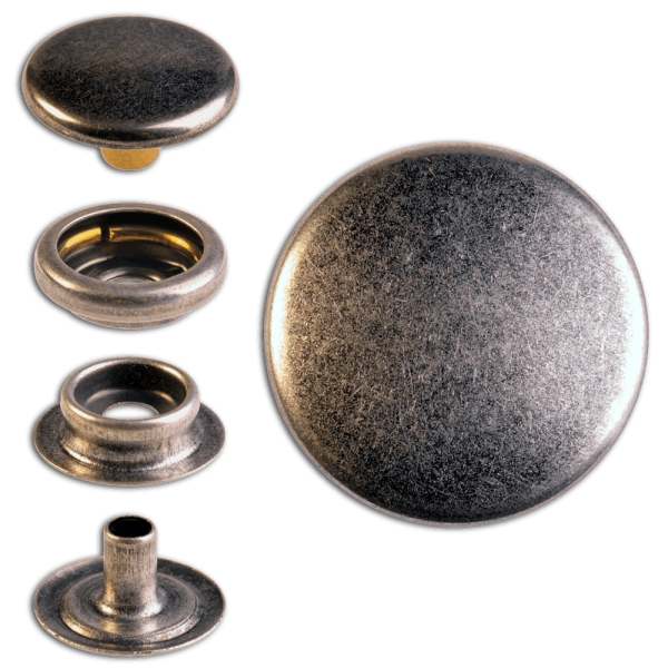 Ringfeder-Druckknöpfe "F3" 17mm aus Messing (nickelfrei), Finish: silber-antik