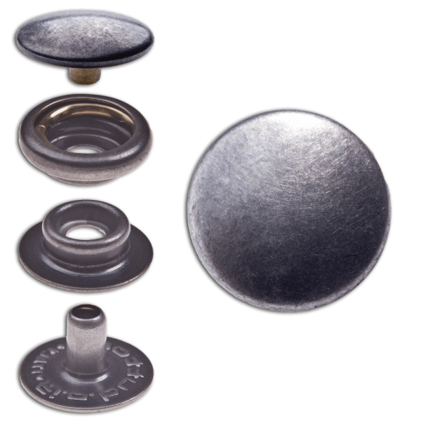 Brass (Nickel Free) Ring-Spring Snap Fastener Button 'F0' 12.5mm, Press Snap Button, Finish: Nickel-Antique