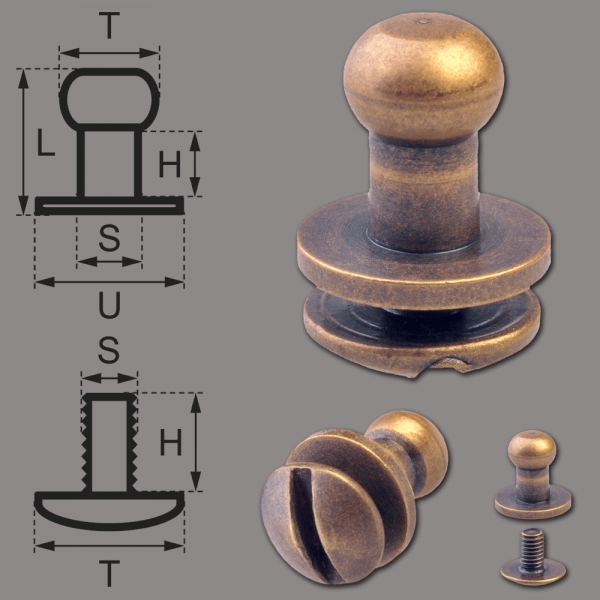 Knopfschraubnieten 5mm messing-antik