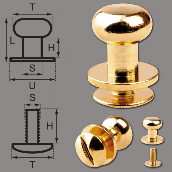 Button Screw Studs 8mm brass-glossy (gold colored)