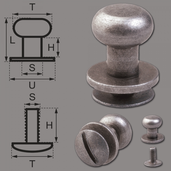 Knopfschraubnieten 8mm nickel-antik