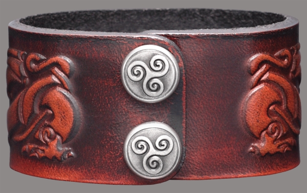 Leather Wristband Triskel-Dragon
