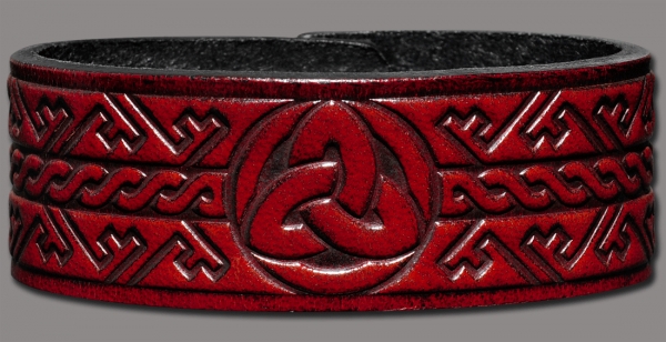 Lederarmband 24mm Dreifalt mit Schlüsselmuster (5) mahagony-antik