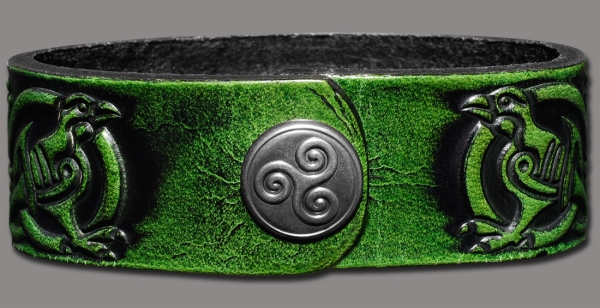 Leather Bracelet 24mm (15/16 inch) Knotwork (1) green-antique