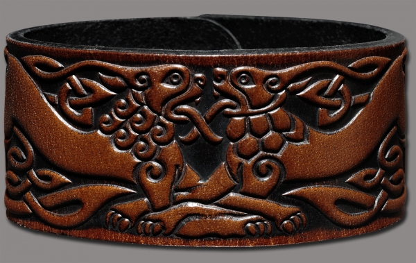 Leather Bracelet 32mm (1 1/4 inch) Lions (10) brown-antique