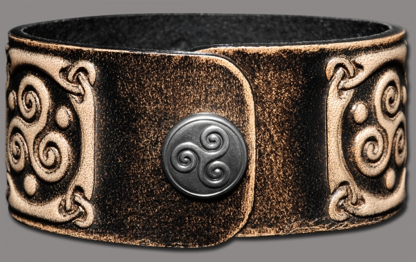 Leather Bracelet 32mm (1 1/4 inch) Knotwork (1) black-antique