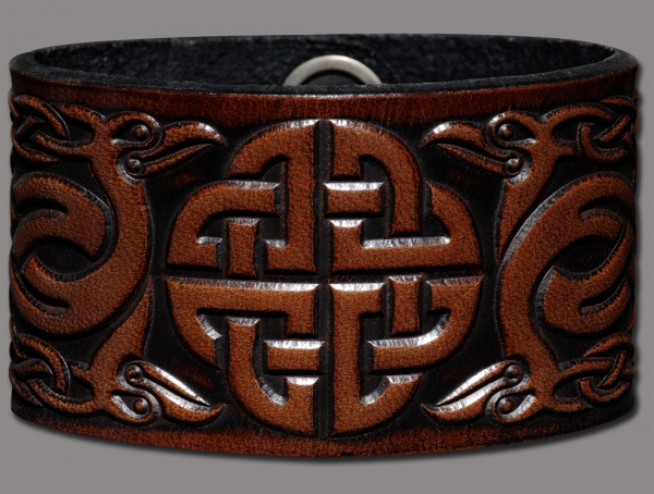 Leather Bracelet 40mm (1 9/16 inch) Knotwork with Birds (5) brown-antique