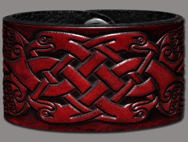 Lederarmband 40mm Vögel (10) mahagony-antik