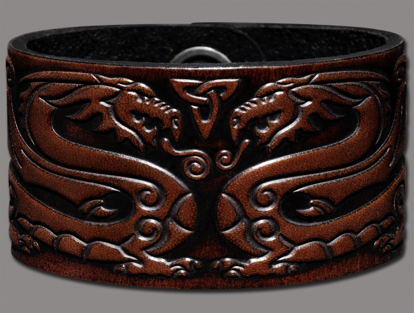 Leather Bracelet 40mm (1 9/16 inch) Dragons (12) brown-antique
