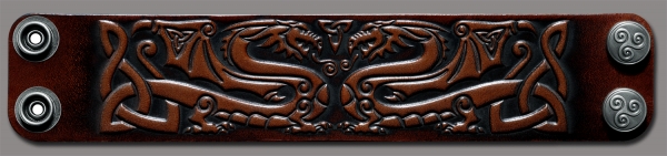 Leather Bracelet 40mm (1 9/16 inch) Dragons (12) brown-antique