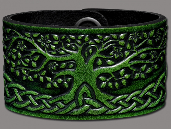 Leather Bracelet 40mm (1 9/16 inch) Tree of Life (16) green-antique