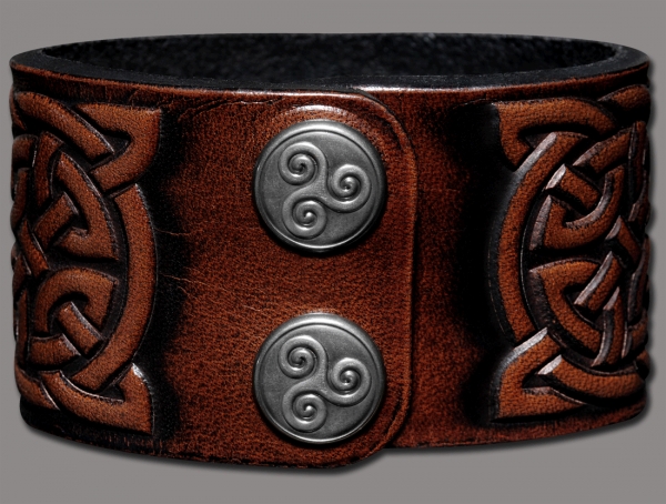 Leather Bracelet 40mm (1 9/16 inch) Knotwork with Birds (5) brown-antique