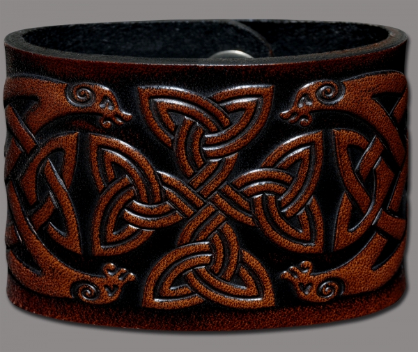 Leather Wristband 48mm (1 7/8 inch) Celtic Cross (6) brown-antique